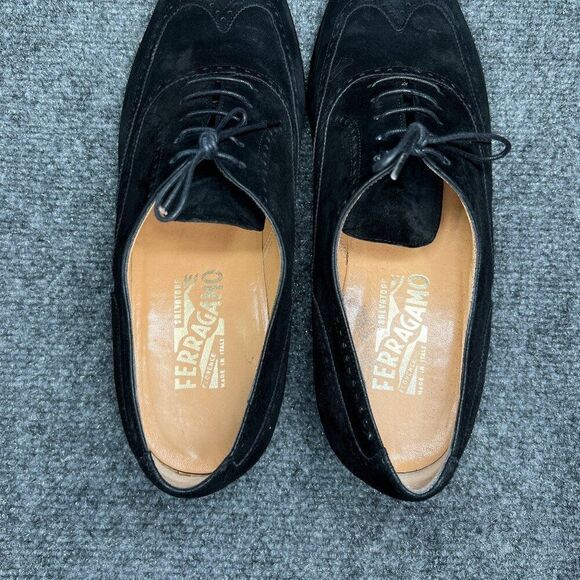 Salvatore Ferragamo Black Suede Oxfords‎ Men\'s 9D Wing Tip Leather Dress Shoes main image 10